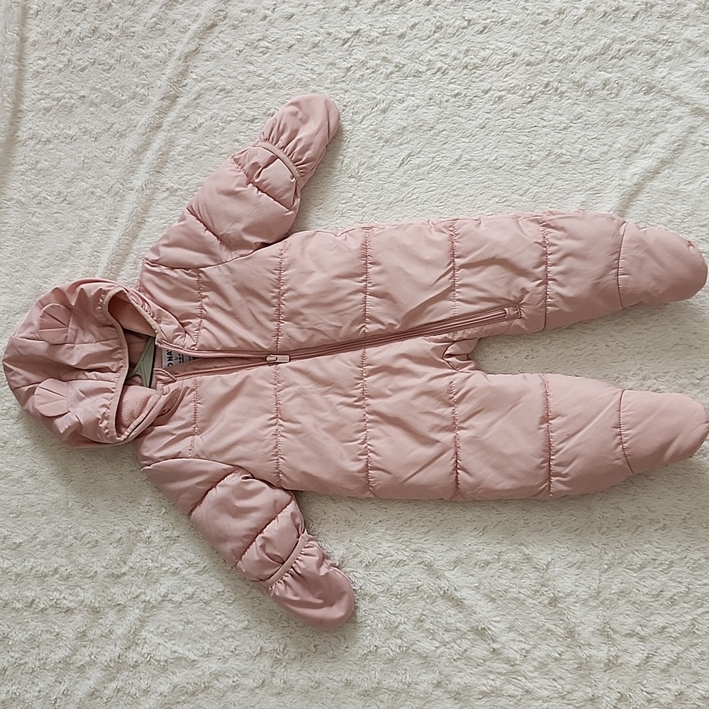 Old Navy Pink Hooded Kids Snowsuit Water-resistant, 6-12M - Picture 7 of 10